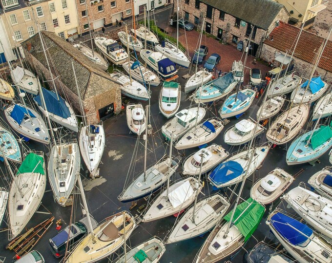 Boatyard Photography Sailboat Wall Art Aerial Marina View Coastal Wall Print Digital Boatyard Download Gift for Boat Enthusiasts Nautical