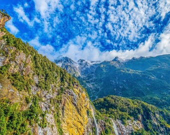 Rugged Mountains  Sky Photo Download, Milford Sound NZ Fine Art, Traveller Gift & Wall Decor