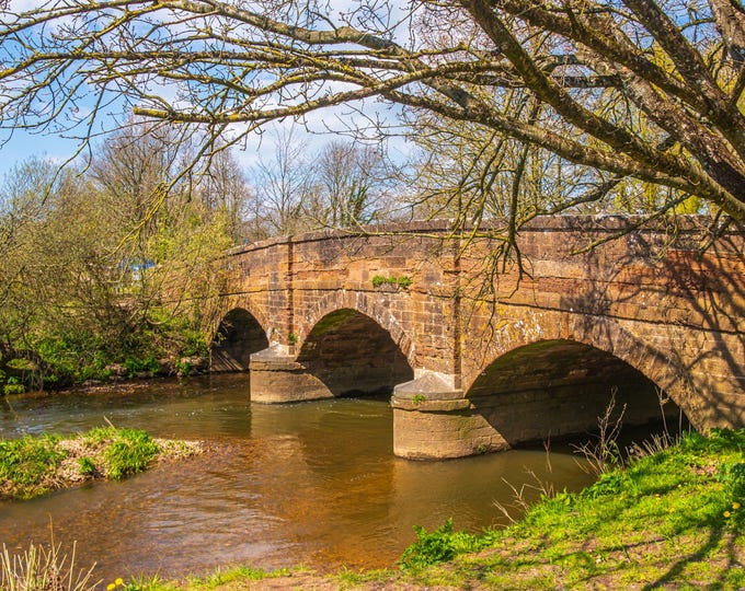 Photo Ancient English Bridge Instant download, Devon River Country View, Cottage Core Boho Wall Art Print Ready High Res Fine Art