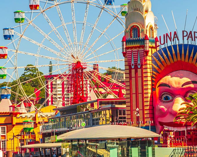 Colourful Luna Park Sydney Photo - Funfair Amusement Park Wall Art - Iconic Sydney Harbour Digital Download"