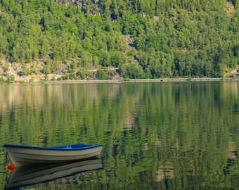 Fjord Reflection Print: Mountain Lake, Nordic Landscape (Digital Download, High Res JPG)