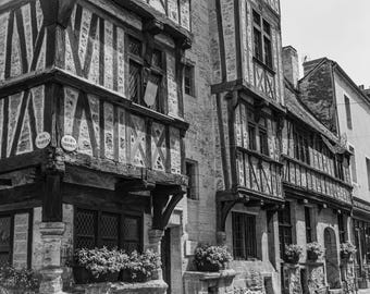 Black & White Photo – Half-Timbered Building, Bayeux, France – Historic Architecture