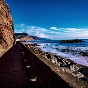 Sidmouth Devon Seascape Photo: Winter Sun, Coastal Cliffs (Digital Download)