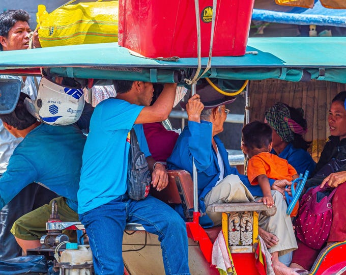 Large Family on Tuk Tuk Photo Download, Cambodia Travel Gift, Exotic Phnom Penh Wall Art Decor