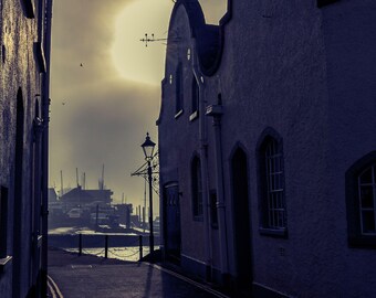 Etsy Listing: Misty Sunrise Street at Topsham Quay - Early Morning Photo Download