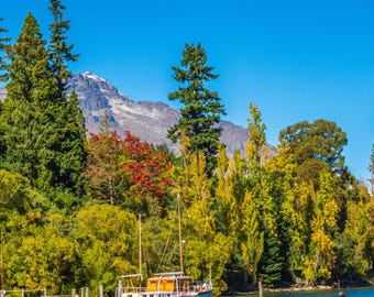 Lake Tahoe Vintage Boat Photo: Mountain Forest Art (Digital Download)