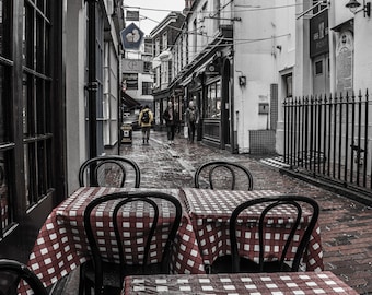 Street Cafe Photo - Empty Tables on Brighton Street - Urban Scene Print