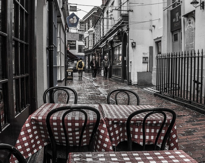 Street Cafe Photo - Empty Tables on Brighton Street - Urban Scene Print