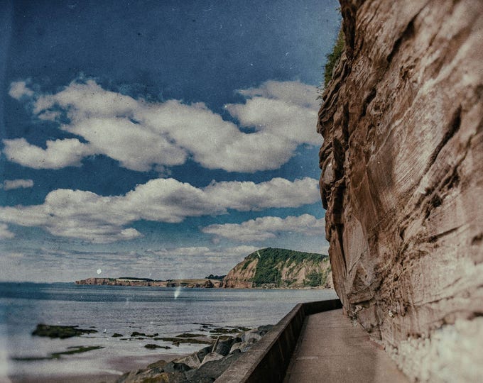 Vintage Seaside Photo Download – Old Sidmouth Devon England, Coastal Walk Sandstone Cliffs, Historic Seaside Wall Art Print, Antique Gift