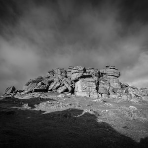 Black and White Instant Download Photo Dartmoor Rock Tor Devon National Park , Fine Art High Res Gift Art Print For Him Boho Decor
