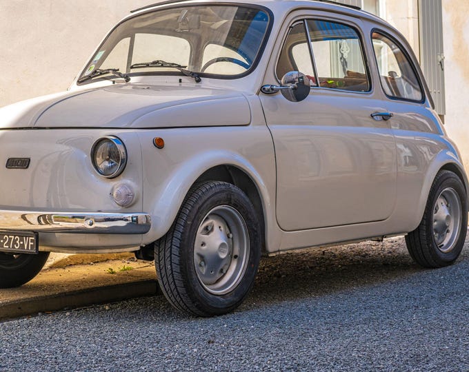 Vintage Fiat 500 immaculate condition-La Flotte France summer scene, France lover gift, Franch decor wall art