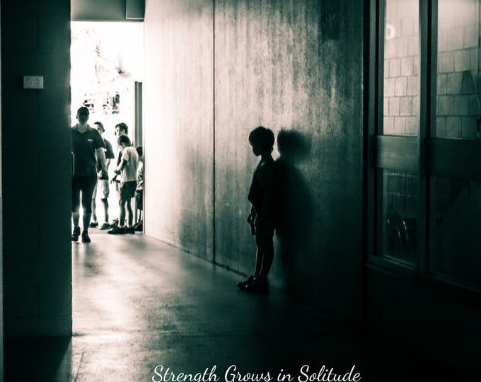 Boy Alone - Strength Grows in Solitude | Sepia Black and White Photo | Instant Digital Download