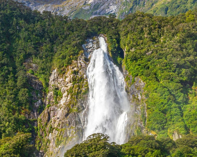 Spectacular Waterfall Photo Download, Milford Sound NZ Fine Art, Traveller Gift & Coastal Wall Art, High Res, NZ Waterfall Landscape