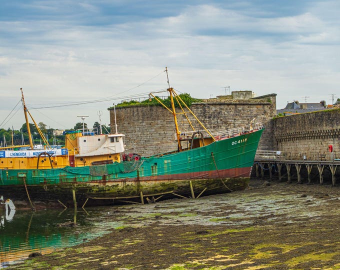 French Fishing Boat Image, Digital Download, Sea Lover Gift, Ancient medieval Port, Nautical Decor Fine Art, High Res image for print
