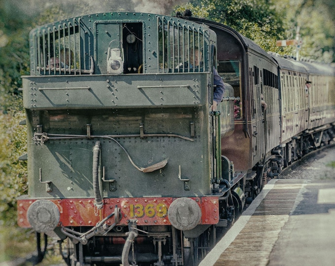 Vintage Colour Photo Download | GWR Pannier Tank Steam Engine in Devon | Historic Railway Wall Art Printable, Dart Valley Railway