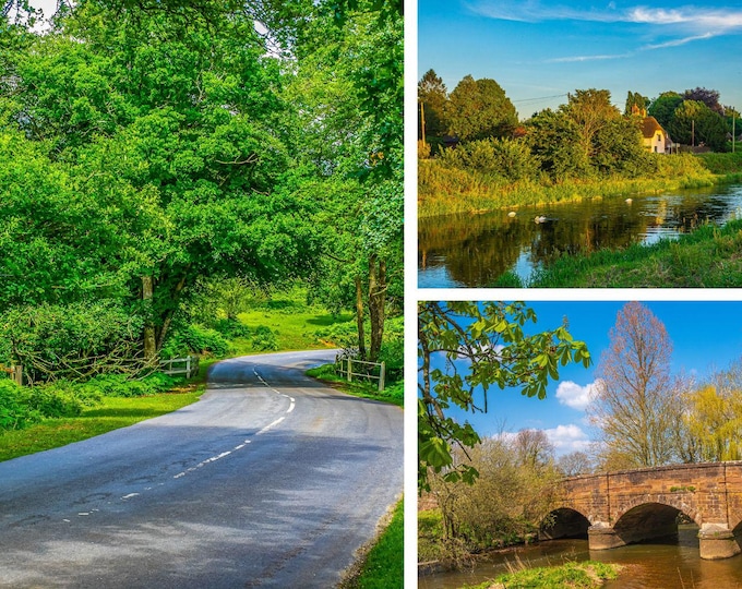New Forest Photo Download Bundle , River Avon, Ancient Bridge and  Forest Road , English Landscape Fine Art , Country Lover Gift , Wall Art