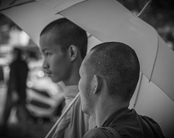 Cambodia Monks Photo: Black and White Peaceful Scene (Digital Download)
