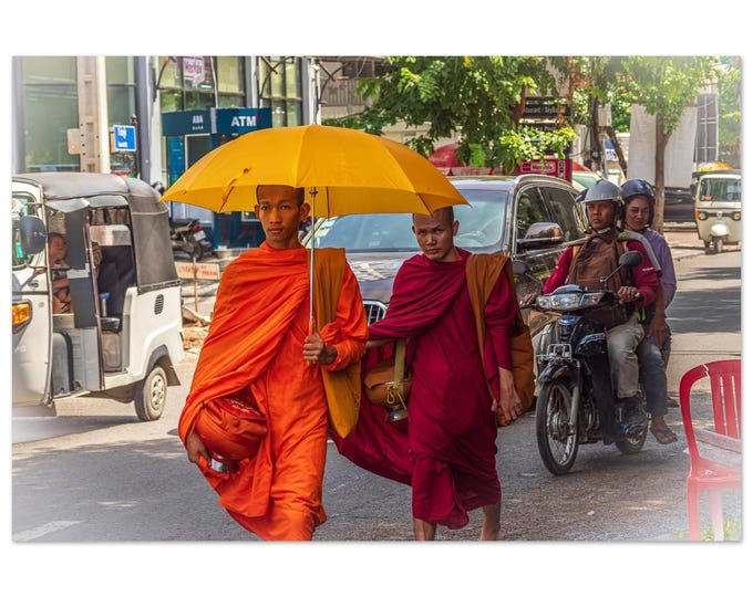 Cambodian Monks Street Photography Aluminium Wall Art