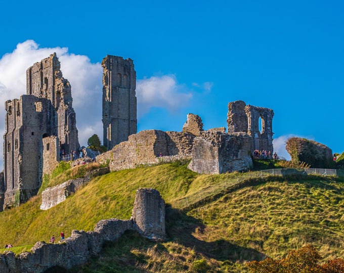 Ruined Corfe Castle Photo | Medieval Landmark Wall Art | Dorset England Print | Instant Download | Historic Travel Decor| High Res Fine Art