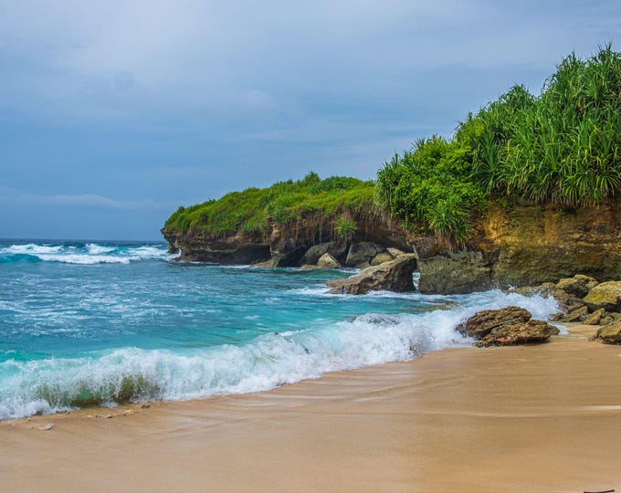 Bali Beach Photography - Azure Sea & Gentle Waves Print, Instant Download Wall Art
