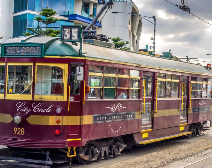 Vintage Maroon Tram - Melbourne City Centre Photo | Digital Download