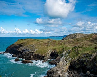 Tintagel Cornwall Coast Photo: Azure Sea Cliffs Wall Art (Digital Download)
