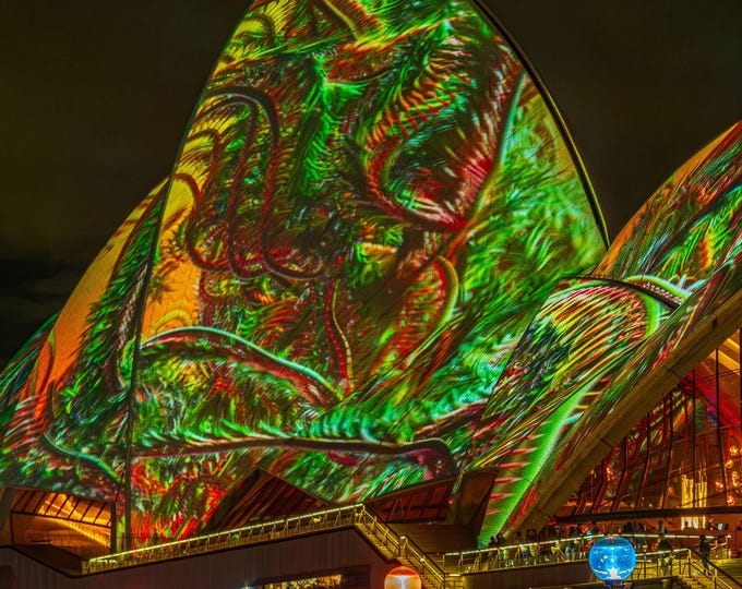 Sydney Opera House Light Show Photo Download, NSW Urban Wall Art, Vibrant Festival Display & Travel Gift