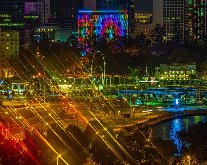 City of Perth at Night - Light Trails & Reflections - Photo Download