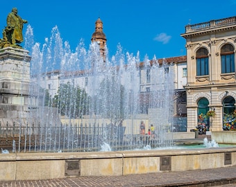 Fountains Photo – Cahors Market Square, France – Summer Digital Download