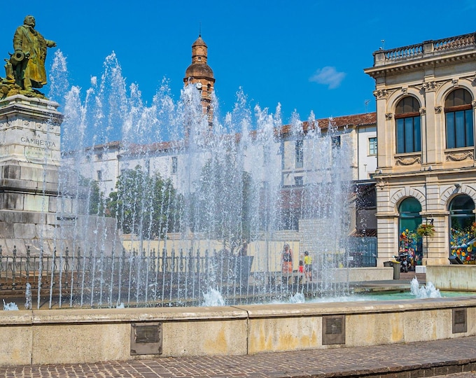 Fountains Photo – Cahors Market Square, France – Summer Digital Download