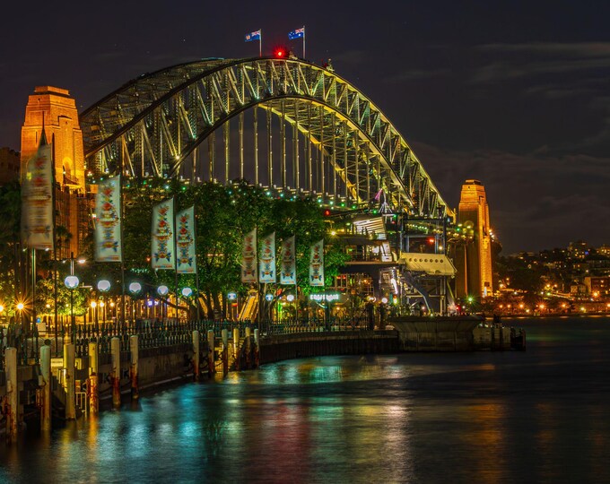 Sydney Harbour Bridge Night illuminated  Photo Download, NSW Travel Gift and High Res Wall Art Decor