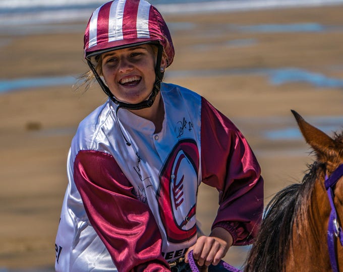 Girl on Horse, Beach Race, Joyful Moment in Australia, Photo Download