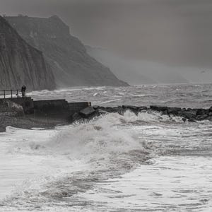 Devon Coast Storm Photo: Black and White Seascape Art (Digital Download)