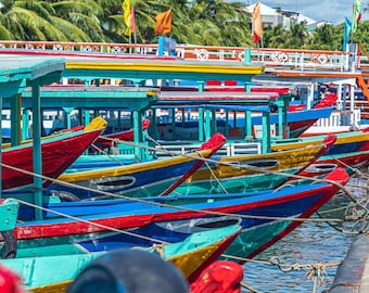Colourful Boats on River – Hoi An Vietnam Photo Download, Vibrant Southeast Asia Wall Art, High-Res Printable Travel Photography