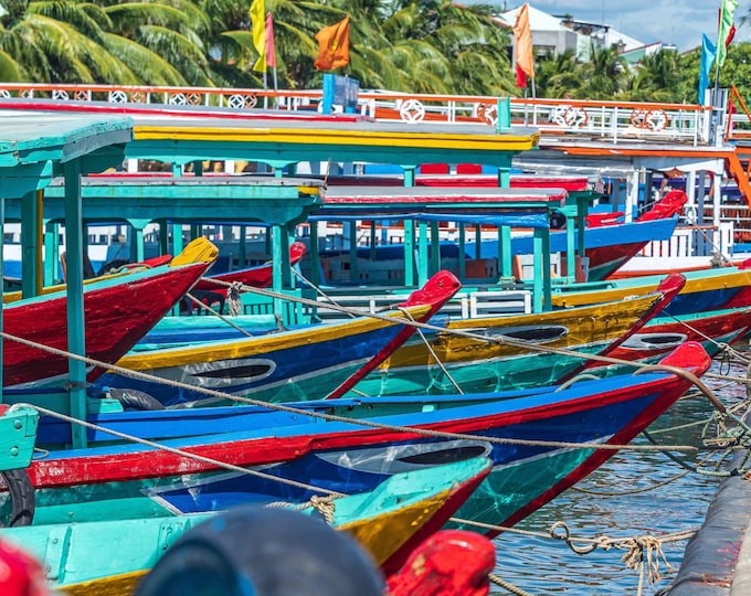 Colorful Boats on Hoi An River Photo Download, Vietnam Travel Gift, Asia Fine Art Wall Decor & Print