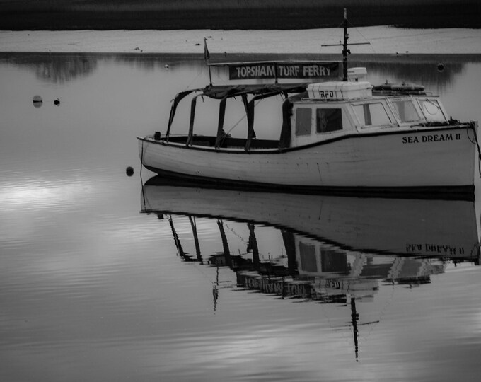 BW Instant Download Photo Topsham Ferry Black & White Photo – Exe Estuary Reflection Art | IRiver Art Print, Coastal Wall Decor. Hi res Gift