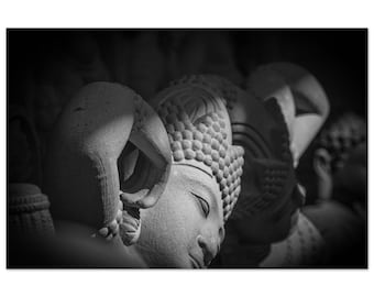 Buddha Statue Angkor Wat Black & White Aluminium Wall Art