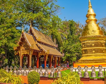 Golden Temple Thailand Sunset Photo: Spiritual Travel Art (Digital Download)