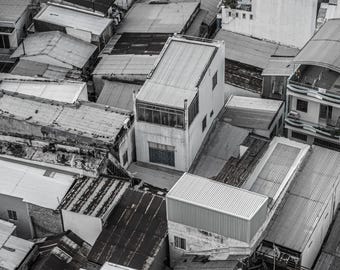 Can Tho Rooftops Black and White Photography Print (Digital Download