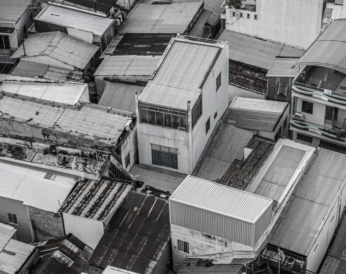 BW Photo - Tin Roofs - Can Tho, Vietnam - Instant Download
