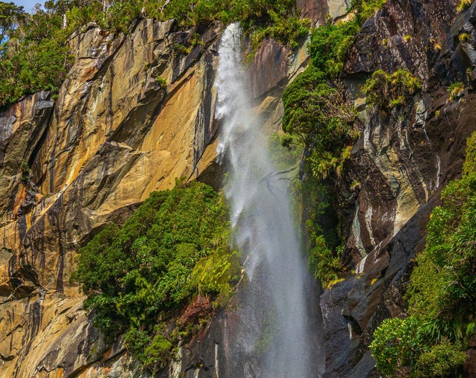 Milford Sound Waterfall Photo | Spectacular Mountain Landscape | New Zealand Travel Print | Instant Download Wall Art, Travel Lover Gift