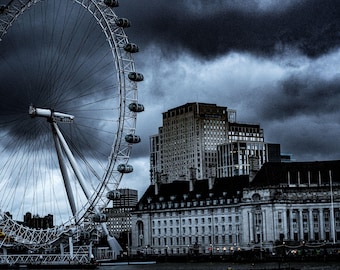 London Eye Print: Stormy Thames River, London Skyline (Digital Download)