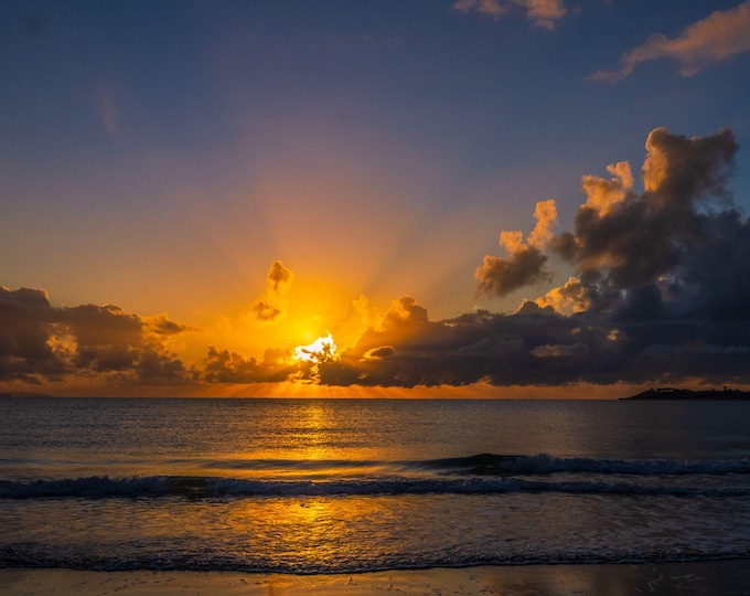 Sunrise on Australia  Queensland Beach, Stunning Orange and Yellow Sky Photo Download, Travel lover gift, High res decor, fine art for her