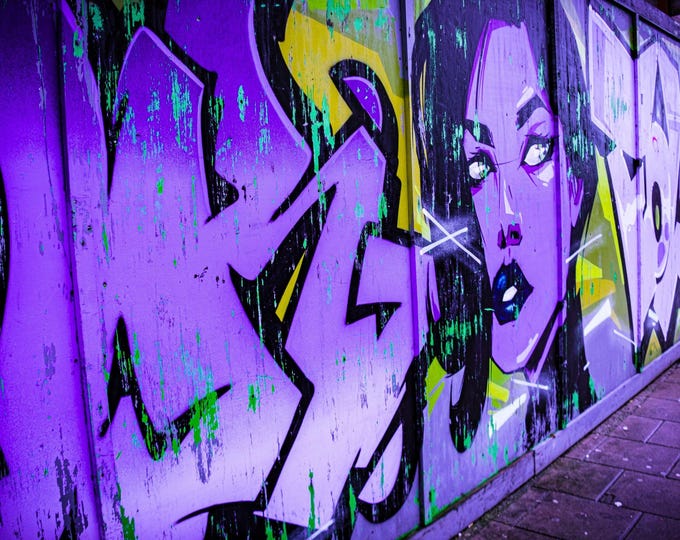 Brighton Graffiti Wall Photo - Vibrant Purple Urban Art Print - Instant Download