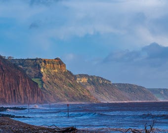 Devon Red Cliffs Photo: Rugged Coastal Landscape Art (Digital Download
