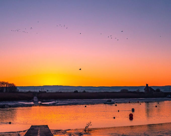 Stunning Orange Winter Sunset River Photo Download, River Exe Topsham Devon Wall Art, Gift for Nature Lover, Winter Landscape