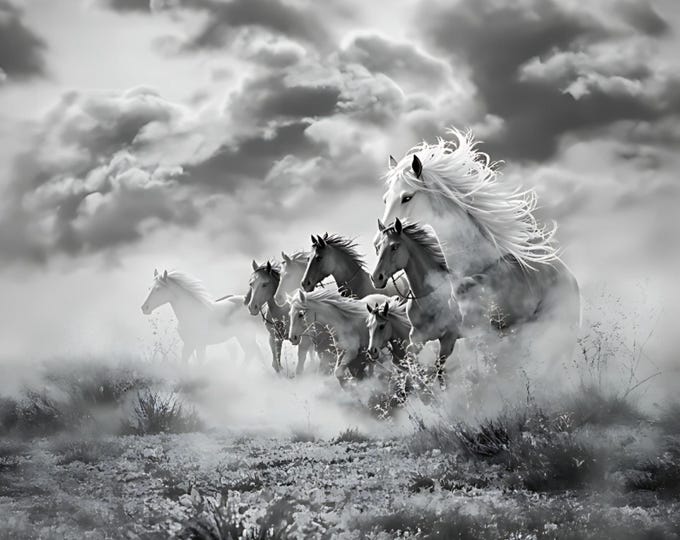 Wild Horse Herd Print: Black and White Fantasy Photography (Digital Download)