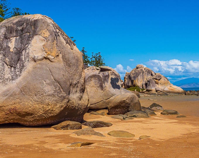 Australian beach scene,photo Magnetic Island Queensland -giant rocks and sea download Image, travel lover gift art, Australian decor,