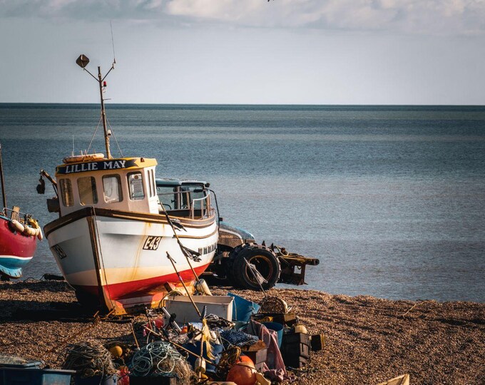 Fishing Boats on Devon Beach Photo Download, England Coastal Fine Art, Wall Art Decor & Gift for Beach Lovers