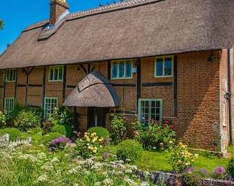 Thatch Cottage Print: English Village Scene, Cottagecore Decor (Instant Download)